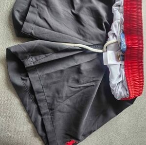 Black Swim Shorts with Red Elastic Waistband
